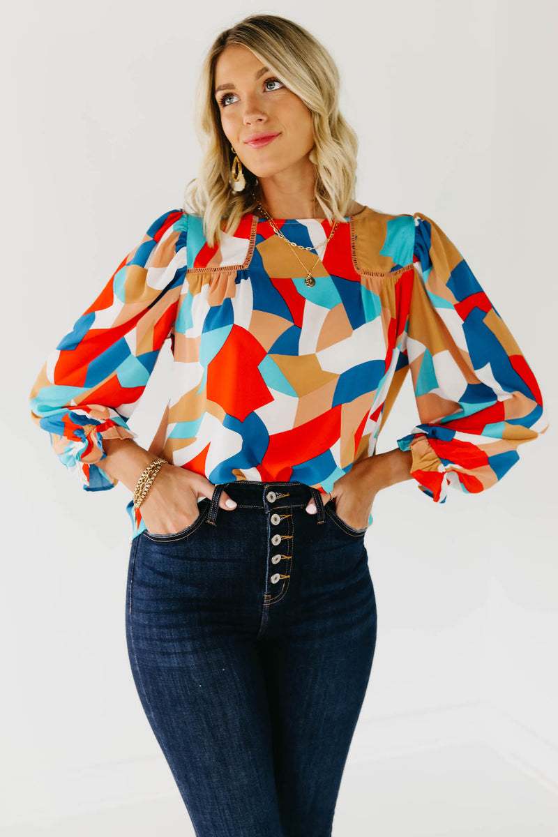 The Maureen Geo Puff Sleeve Blouse