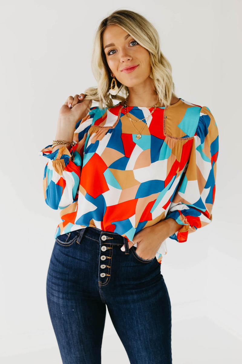 The Maureen Geo Puff Sleeve Blouse