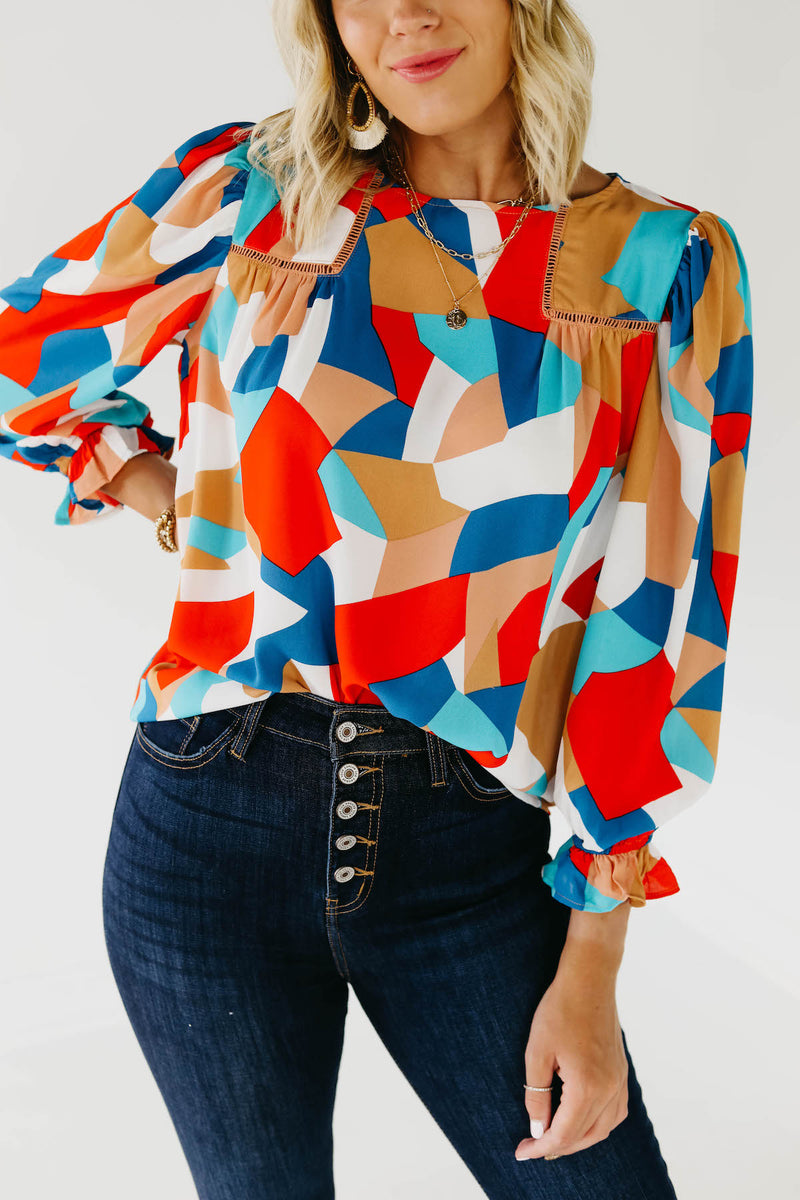 The Maureen Geo Puff Sleeve Blouse