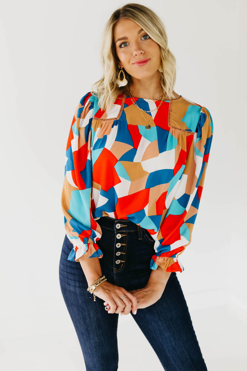 The Maureen Geo Puff Sleeve Blouse