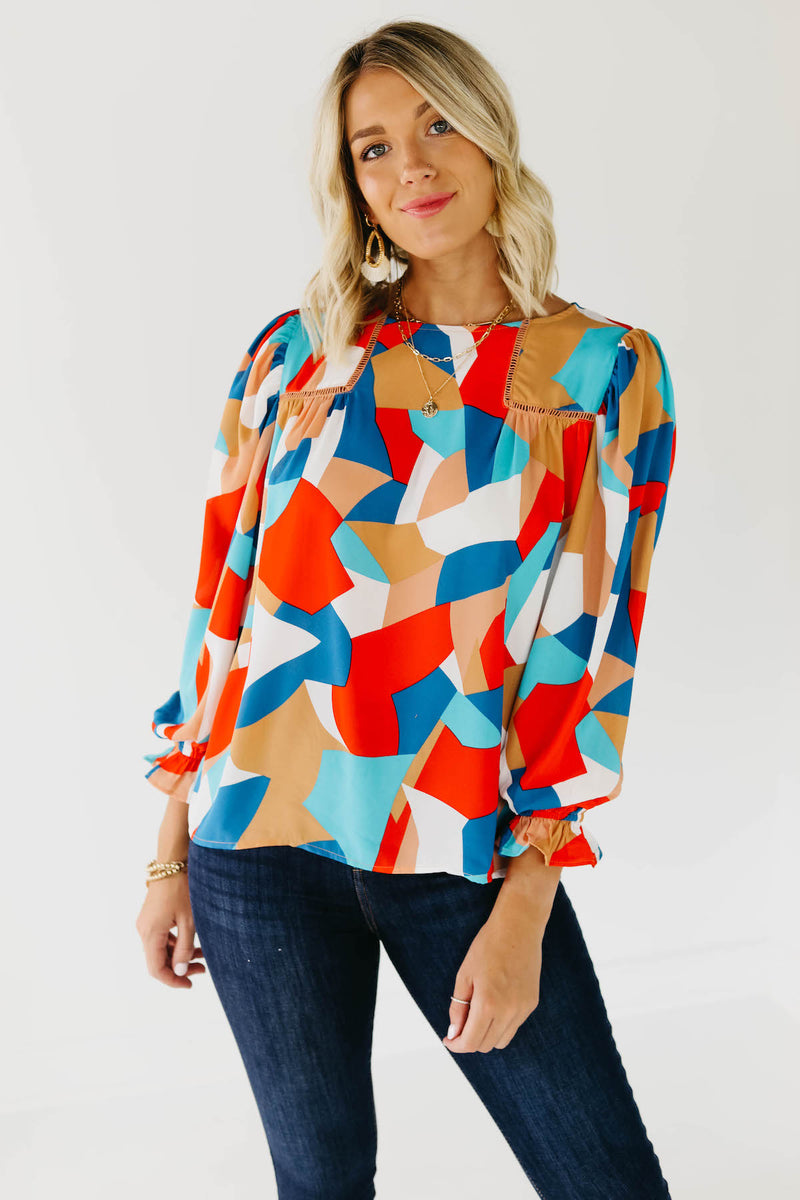 The Maureen Geo Puff Sleeve Blouse