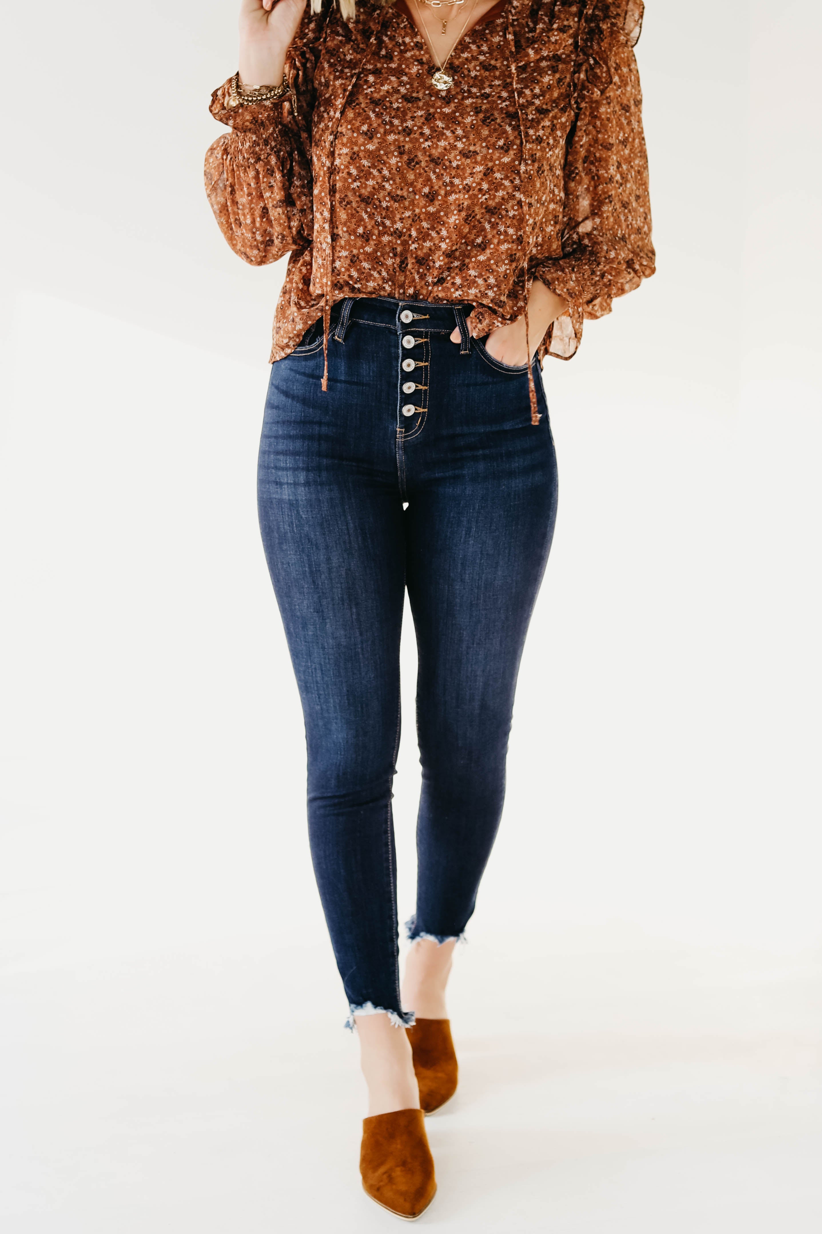 Kan Can 11 inch Button Front Dark Skinny Denim - KC7273D