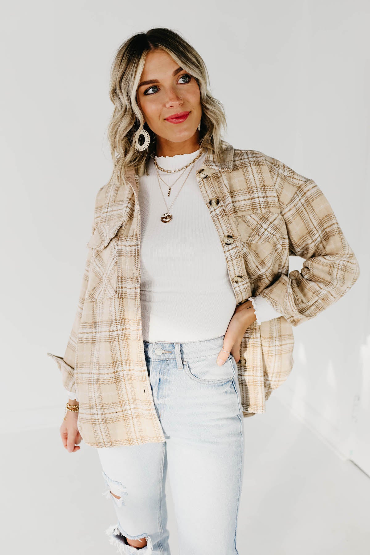 The Charlee Plaid Shacket - Natural