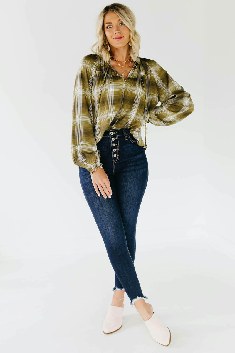 The Lettie Plaid Peasant Top