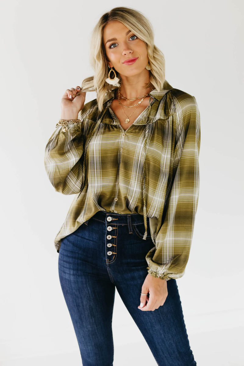 The Lettie Plaid Peasant Top