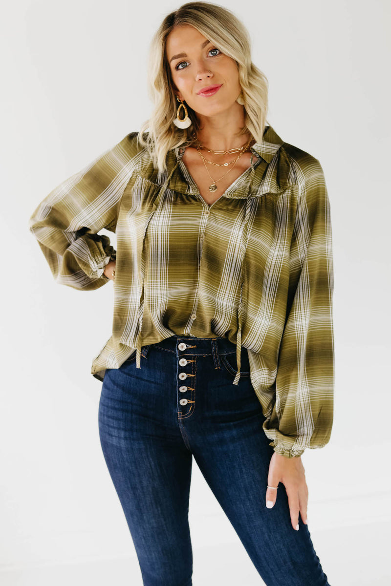 The Lettie Plaid Peasant Top