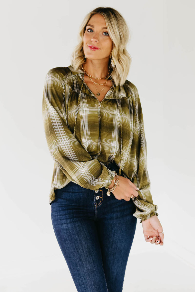 The Lettie Plaid Peasant Top