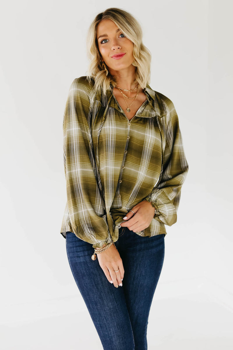 The Lettie Plaid Peasant Top