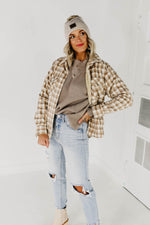 The Selena Plaid Faux Fur Shacket - Light Taupe