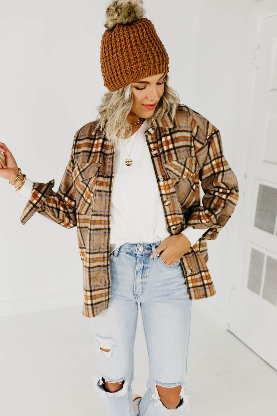 The Charlee Plaid Shacket - Mocha