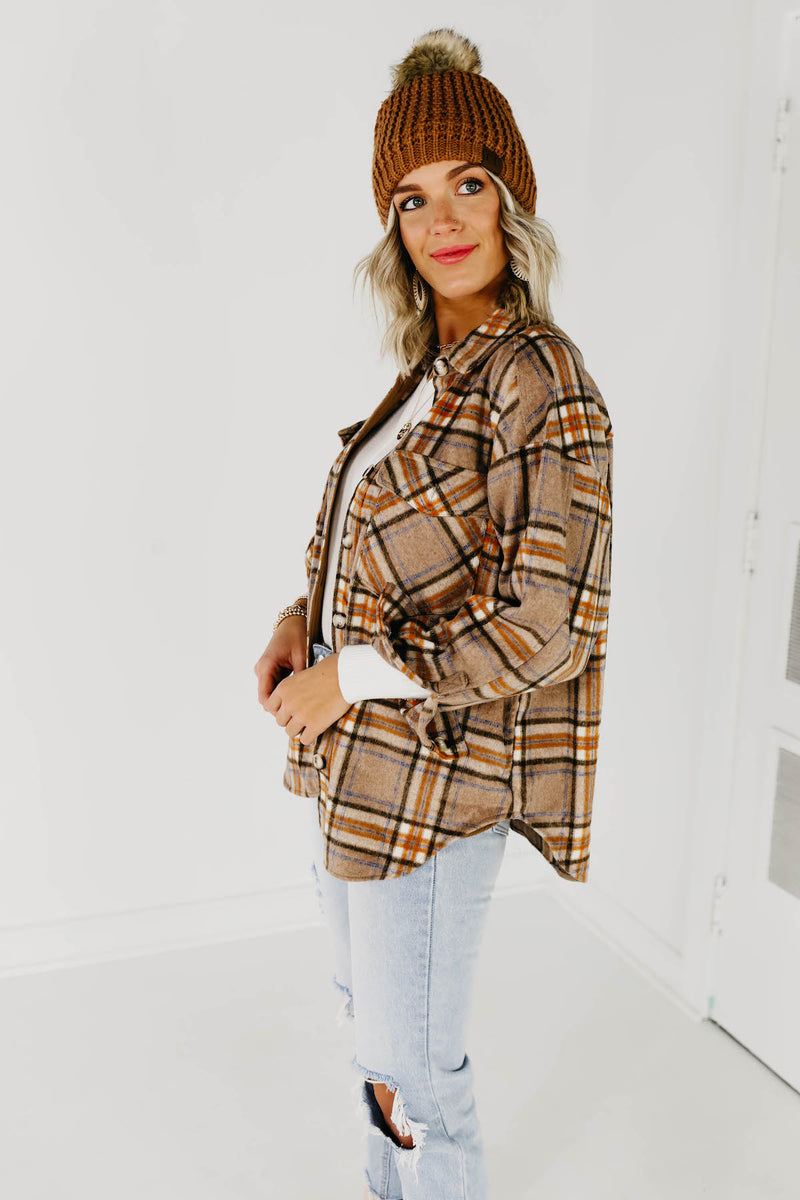 The Charlee Plaid Shacket - Mocha