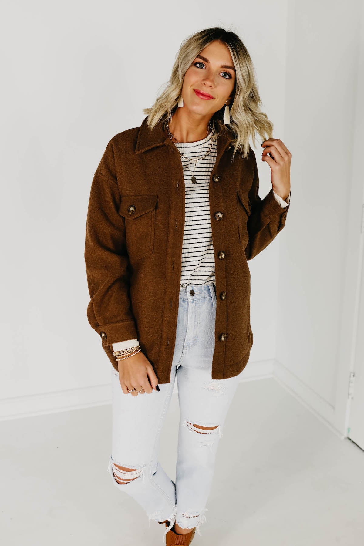 The Laylan Button Down Shacket - Caramel