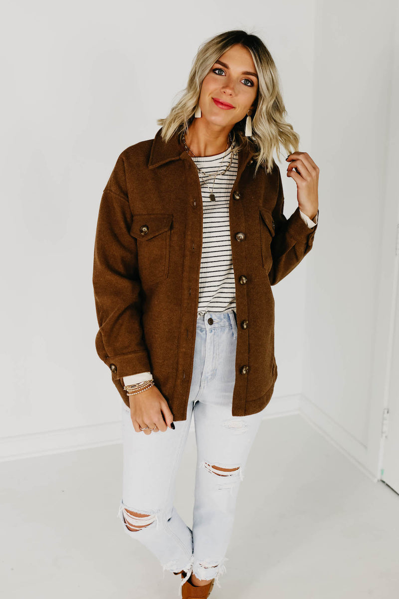 The Laylan Button Down Shacket - Caramel