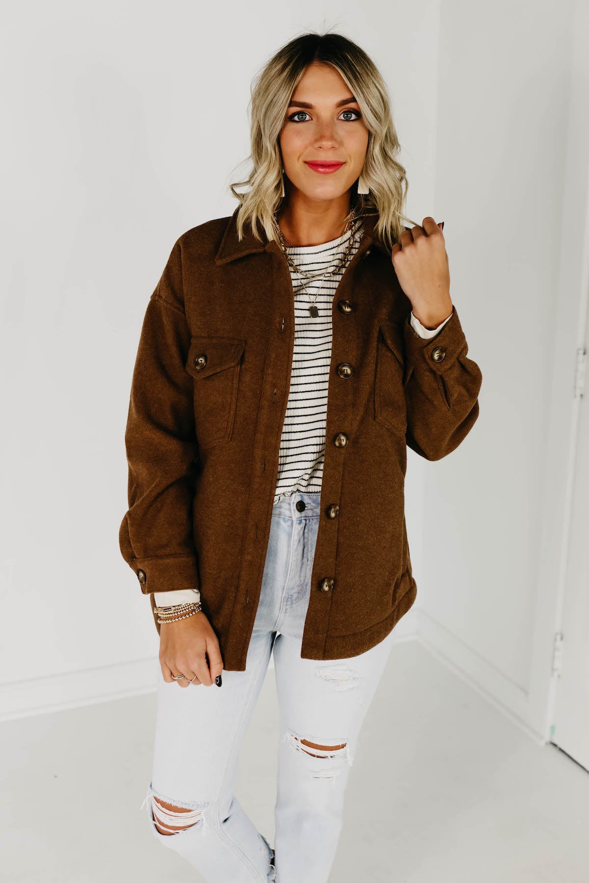 The Laylan Button Down Shacket - Caramel