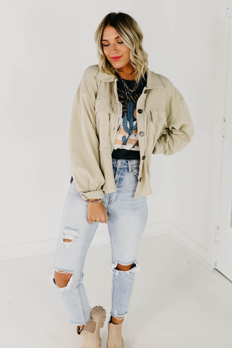 The Makayla Fleece Shacket - Mist