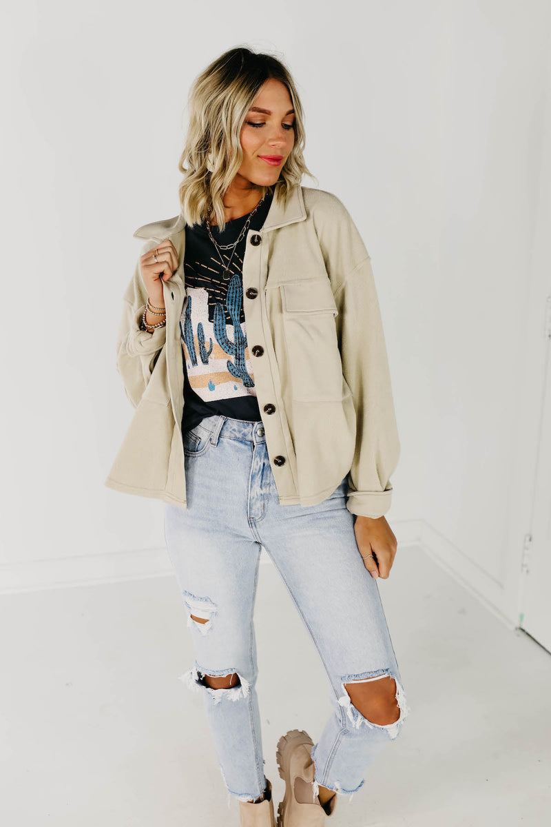 The Makayla Fleece Shacket - Mist