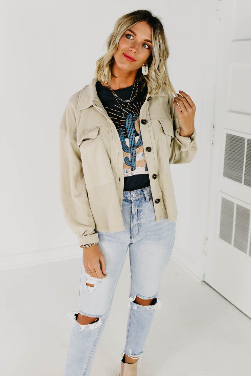 The Makayla Fleece Shacket - Mist
