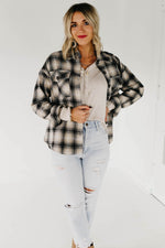 The Seth Plaid Button Down Shacket - Taupe Multi