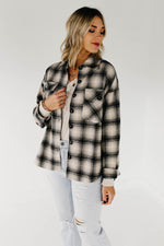 The Seth Plaid Button Down Shacket - Taupe Multi