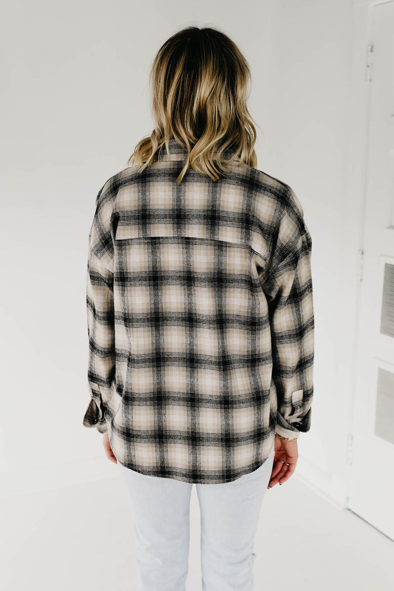 The Seth Plaid Button Down Shacket - Taupe Multi