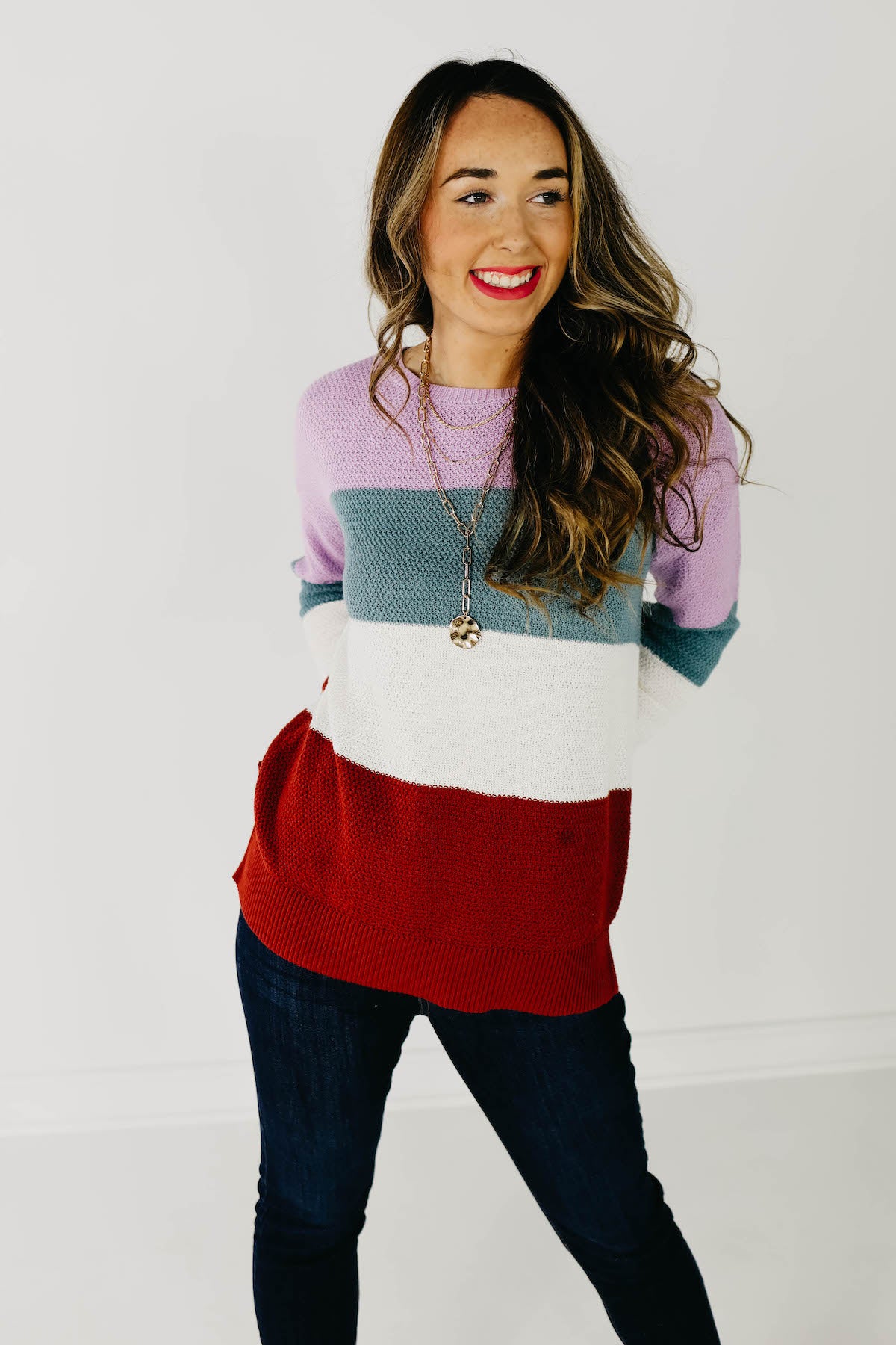 The Maisie Color Block Sweater - Blue/Copper