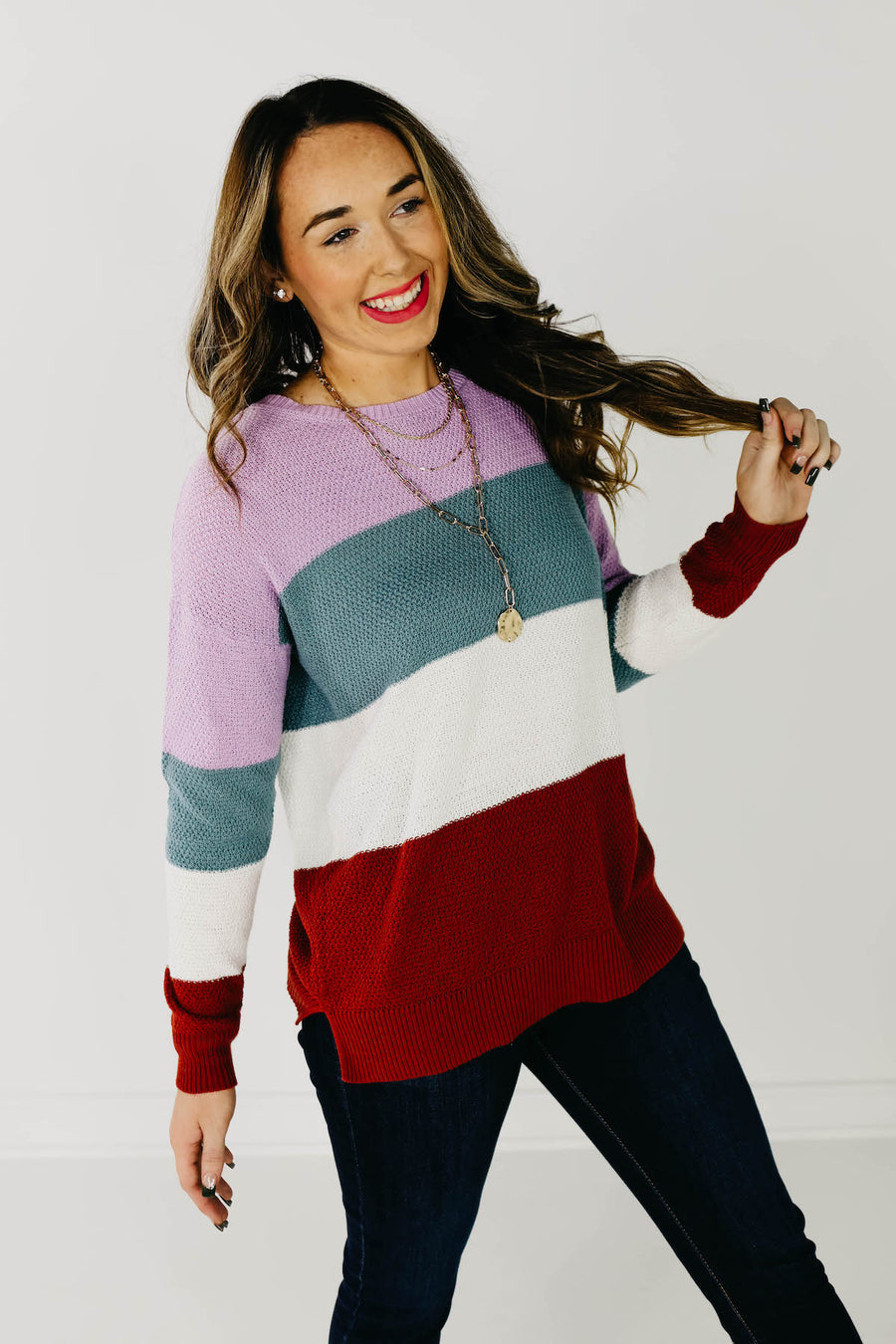The Maisie Color Block Sweater - Blue/Copper