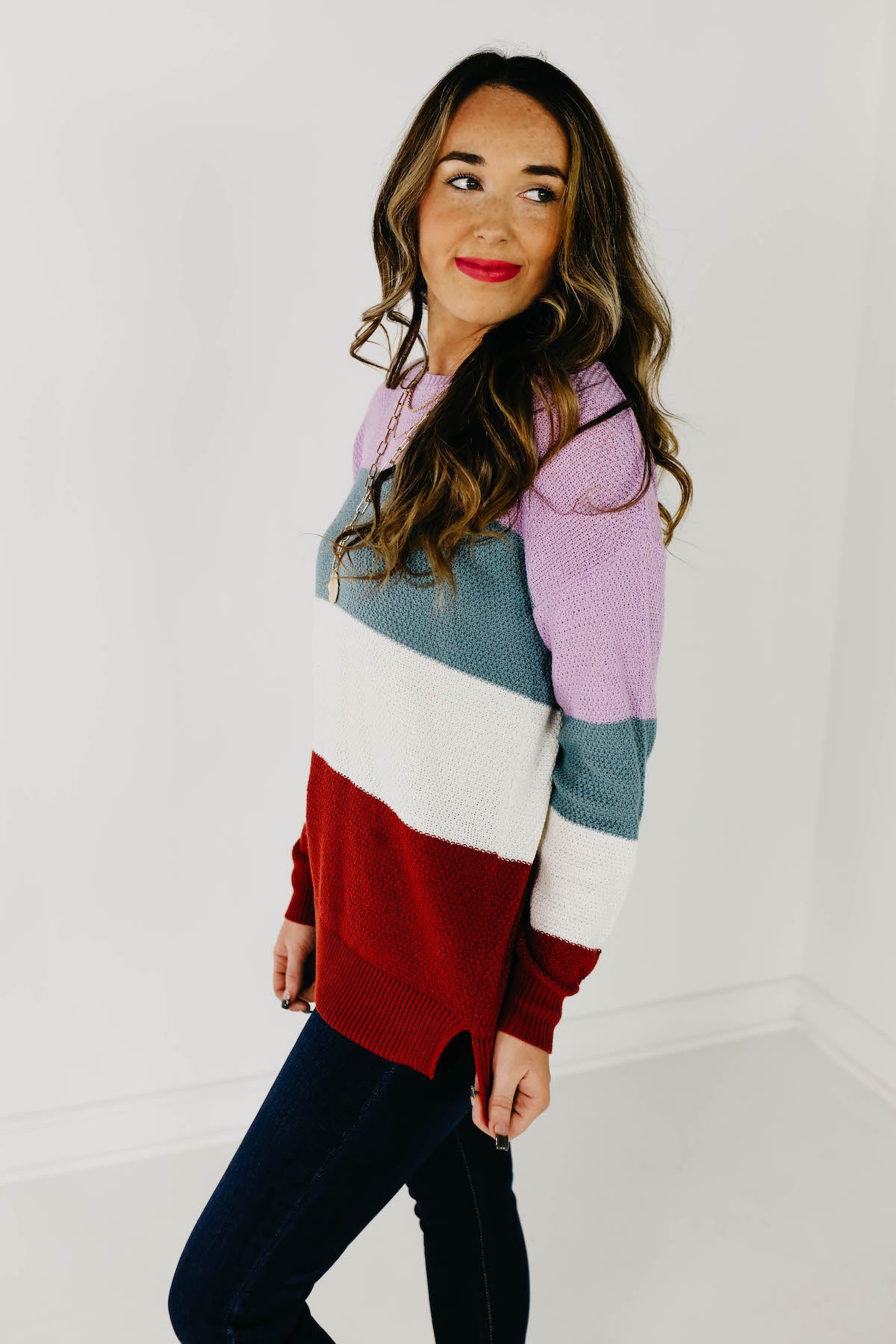 The Maisie Color Block Sweater - Blue/Copper
