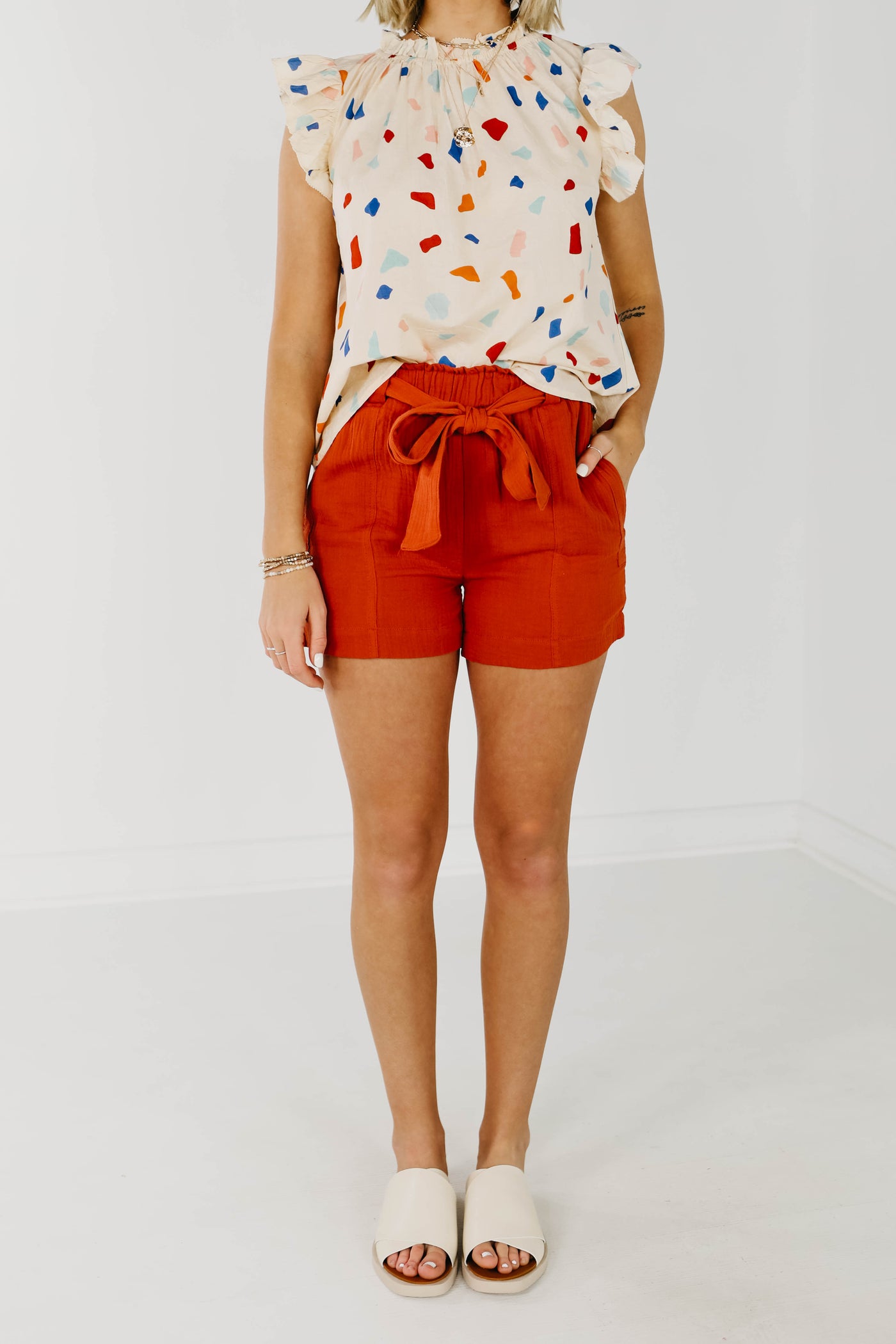 The Priscilla Paperbag Waist Shorts - Rust