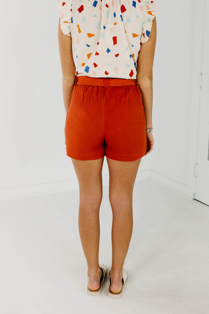 The Priscilla Paperbag Waist Shorts - Rust