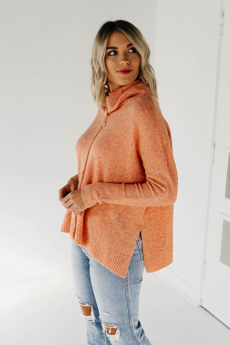 The Jack Cowl Neck Seam Dolman Sweater - Orange