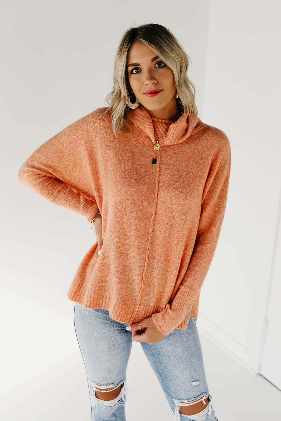The Jack Cowl Neck Seam Dolman Sweater - Orange