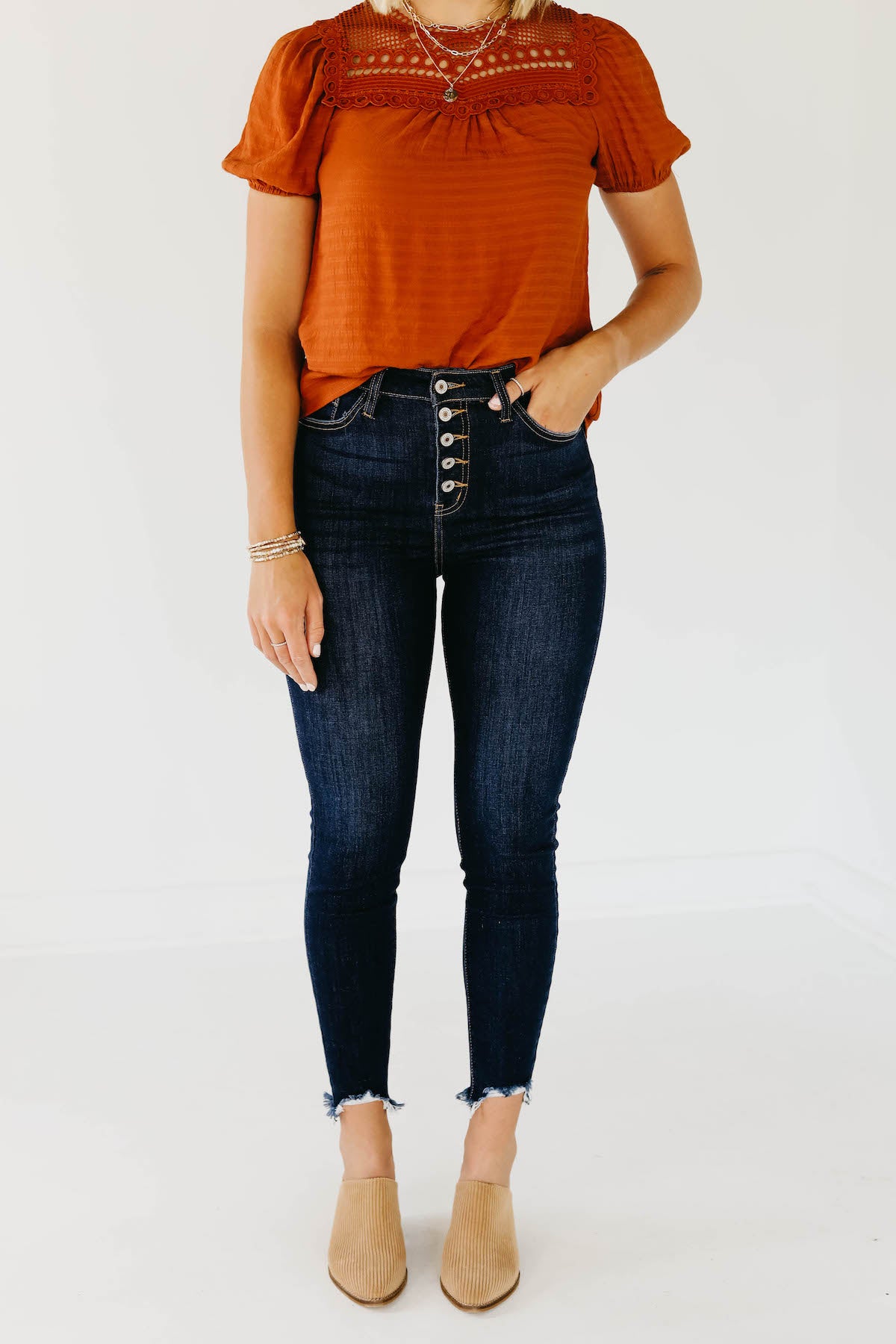 Kan Can 11 inch Button Front Dark Skinny Denim - KC7273D