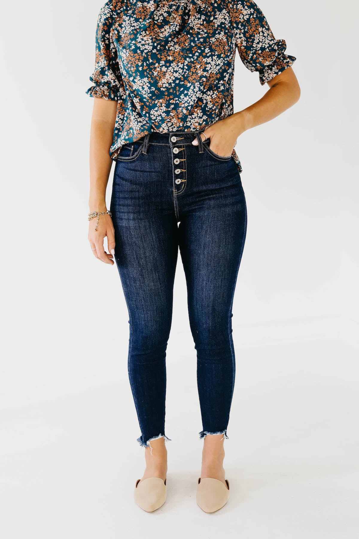 Kan Can 11 inch Button Front Dark Skinny Denim - KC7273D
