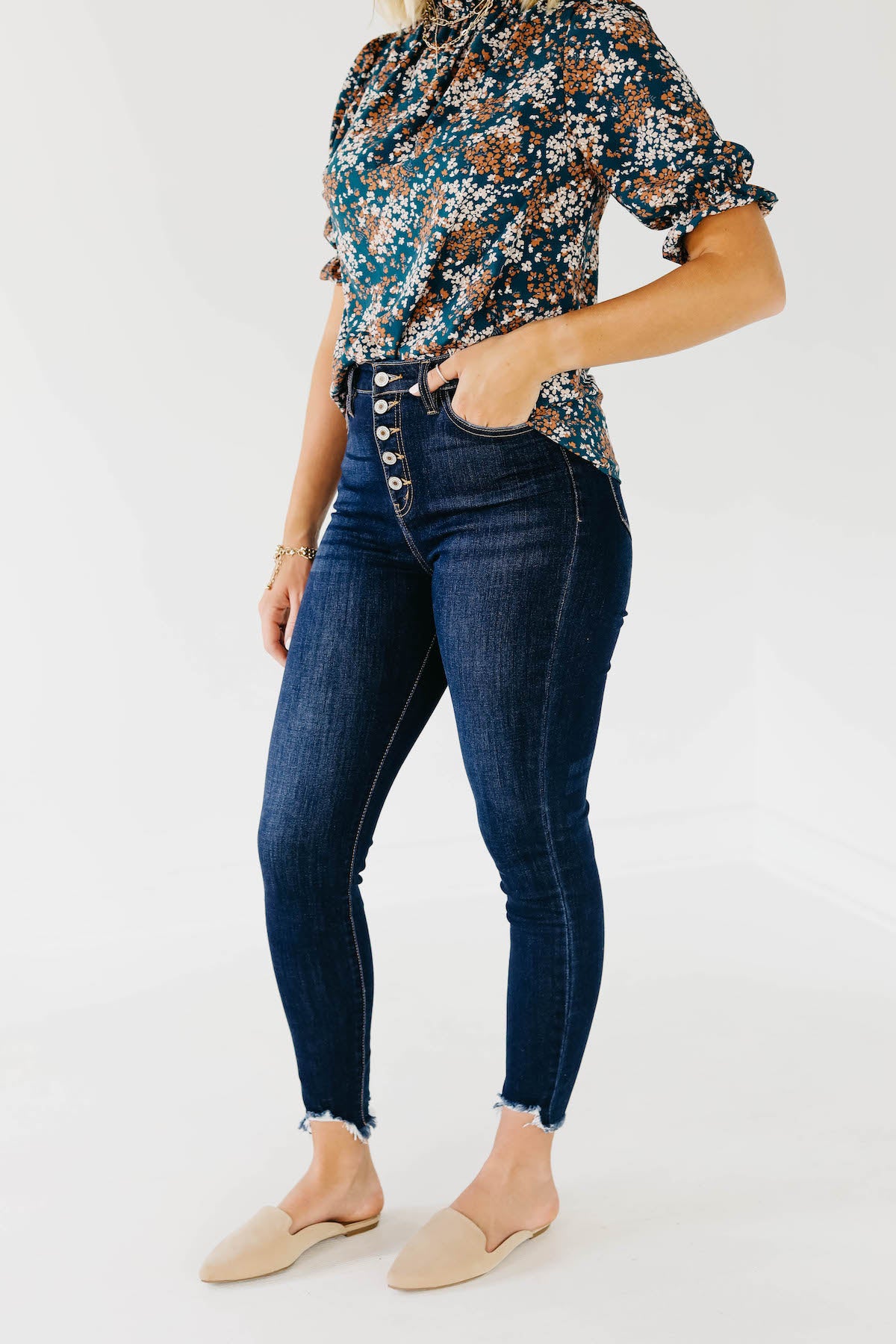 Kan Can 11 inch Button Front Dark Skinny Denim - KC7273D