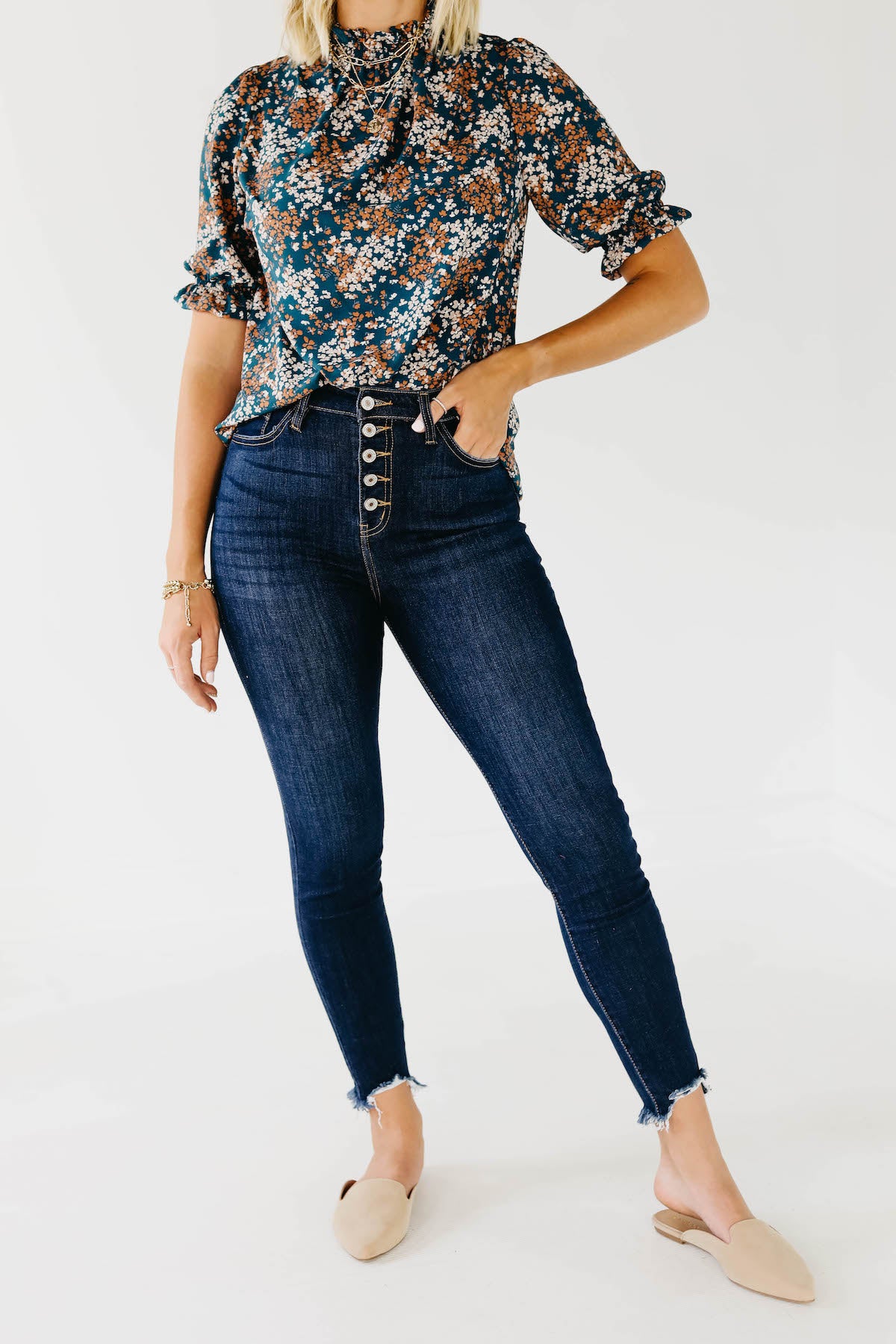 Kan Can 11 inch Button Front Dark Skinny Denim - KC7273D