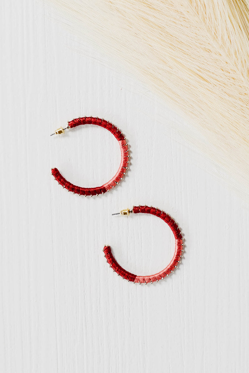 The Monique Woven Hoop Earring - Burgundy/Gold - FINAL SALE