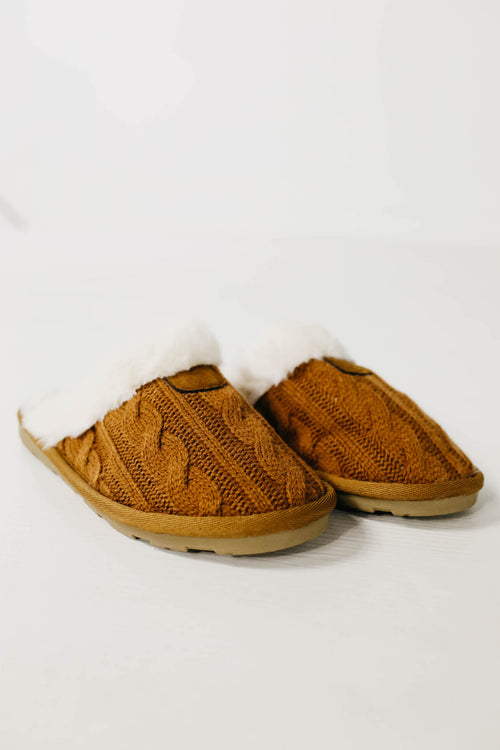 The Aspen Cable Knit Slipper - Tan