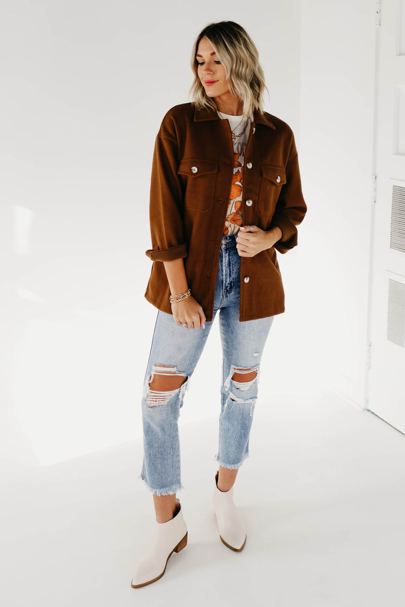 The Margaret Collared Shacket - Brown