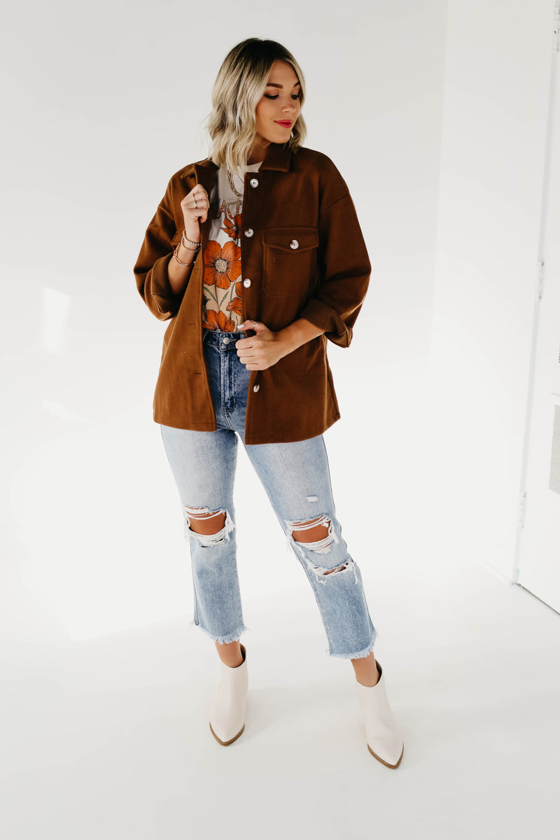 The Margaret Collared Shacket - Brown