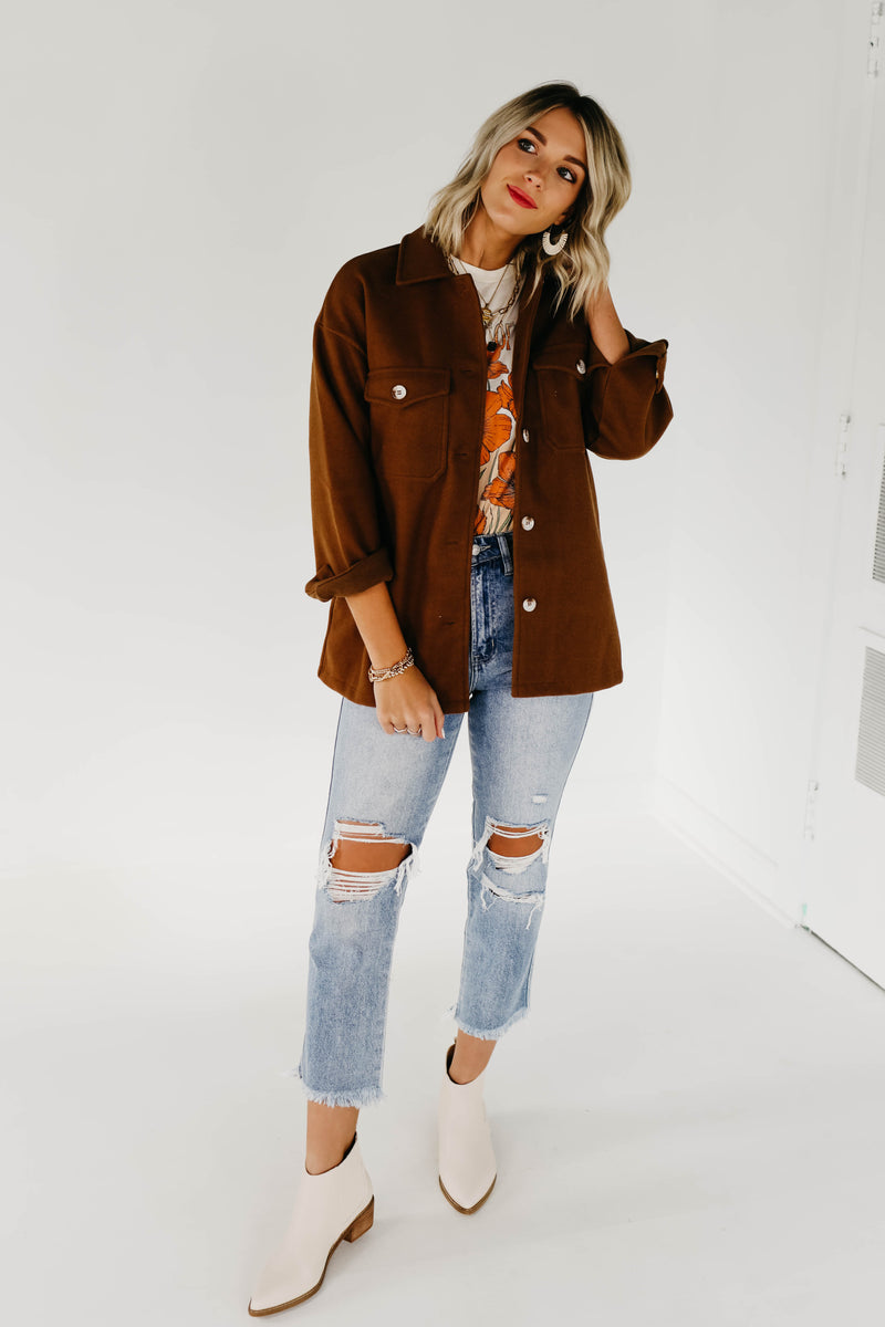 The Margaret Collared Shacket - Brown