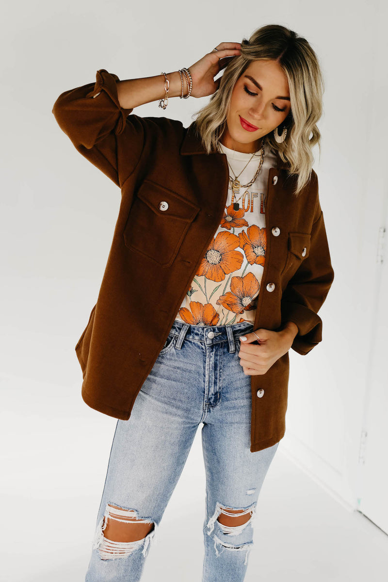 The Margaret Collared Shacket - Brown