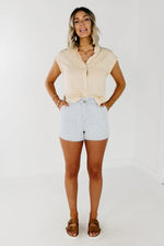The Erica Pinstripe Denim Shorts