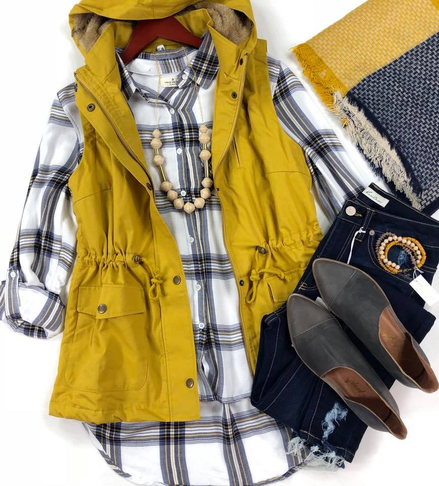 Niki Shirt-Navy/Mustard -(Final Sale)