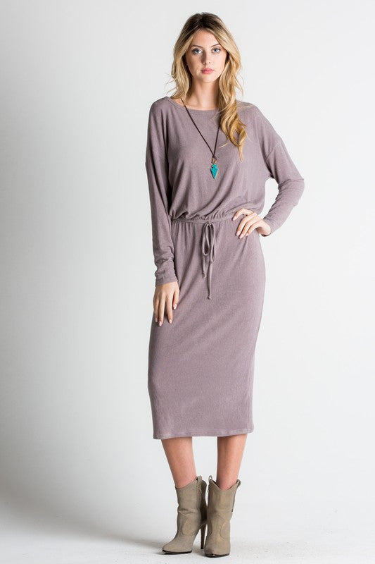 Tied/cinch waist long sleeve knit dress - MOD Boutique