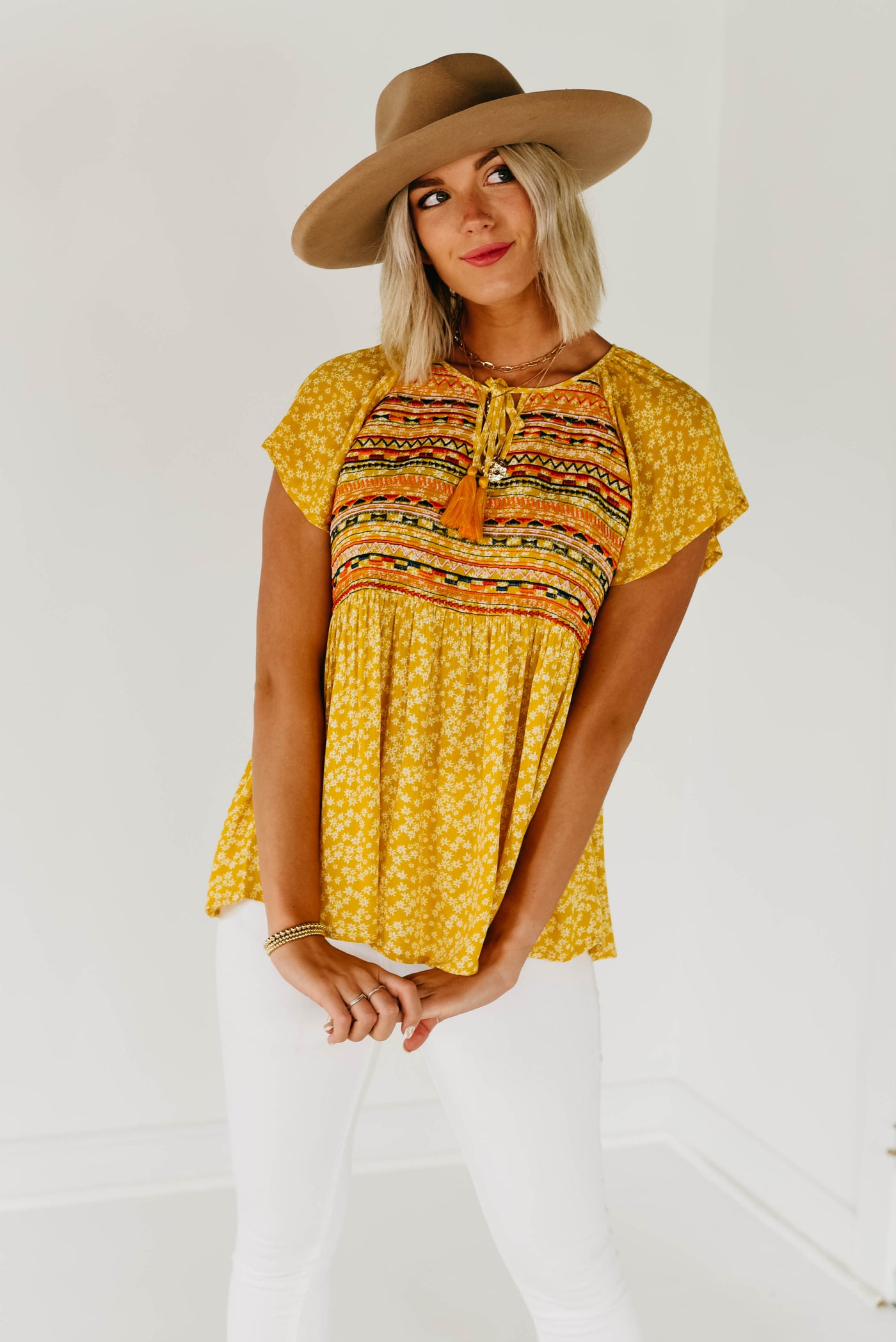 The Sydney Embroidered Woven Top - Yellow  - FINAL SALE