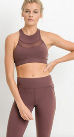 MESH PANEL RACER BACK WITH ZIPPER BACK SPORTS BRA -(Final Sale)
