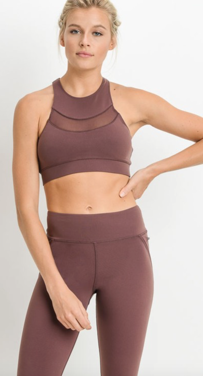 MESH PANEL RACER BACK WITH ZIPPER BACK SPORTS BRA -(Final Sale)