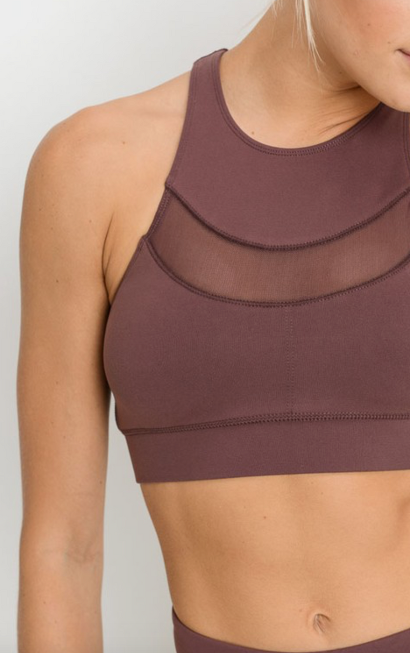 MESH PANEL RACER BACK WITH ZIPPER BACK SPORTS BRA -(Final Sale)