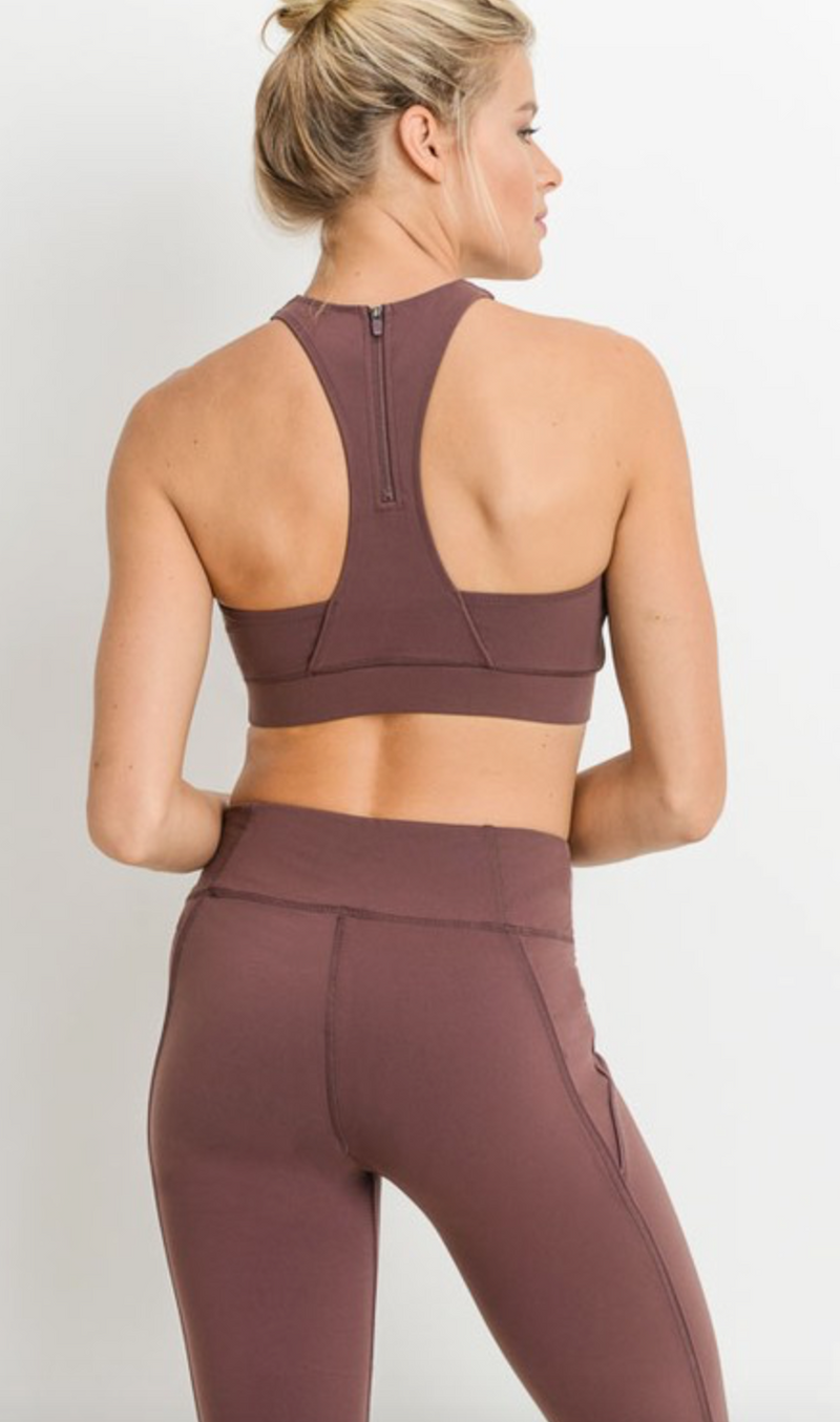 MESH PANEL RACER BACK WITH ZIPPER BACK SPORTS BRA -(Final Sale)