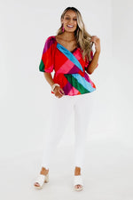 The Anahi Rainbow Stripe Surplice Blouse - FINAL SALE